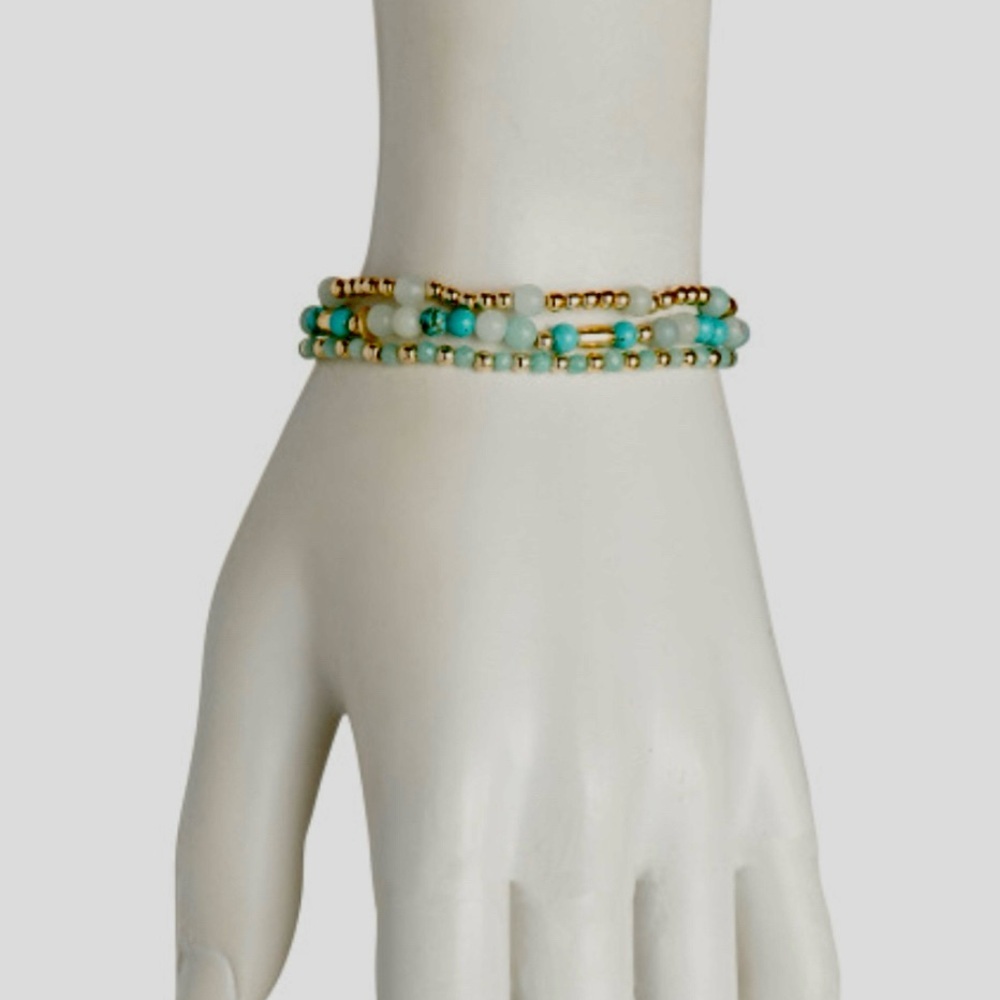 SHIVAM Made In India Set Of 3 Quartz Magnesite Gemstone Stretch Bracelets NWTS - Picture 3 of 11